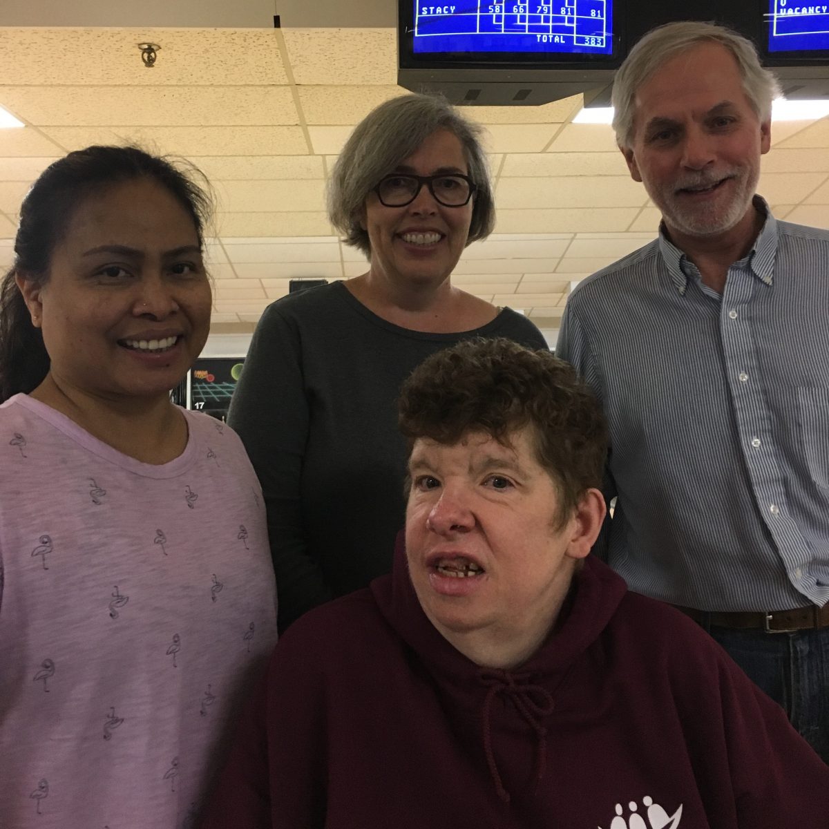 Norlinda, Celia, Ted and Stacy at a bowling alley